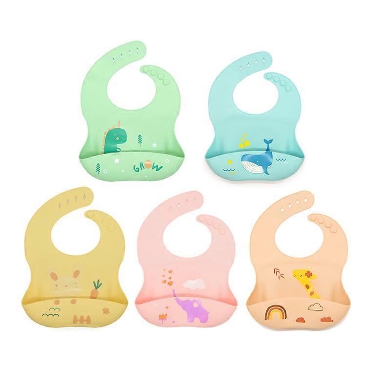 Silicone Baby Bibs Easily Wipe Clean - Comfortable Soft Waterproof Bib Keeps Stains Off, Set of 5 Colors