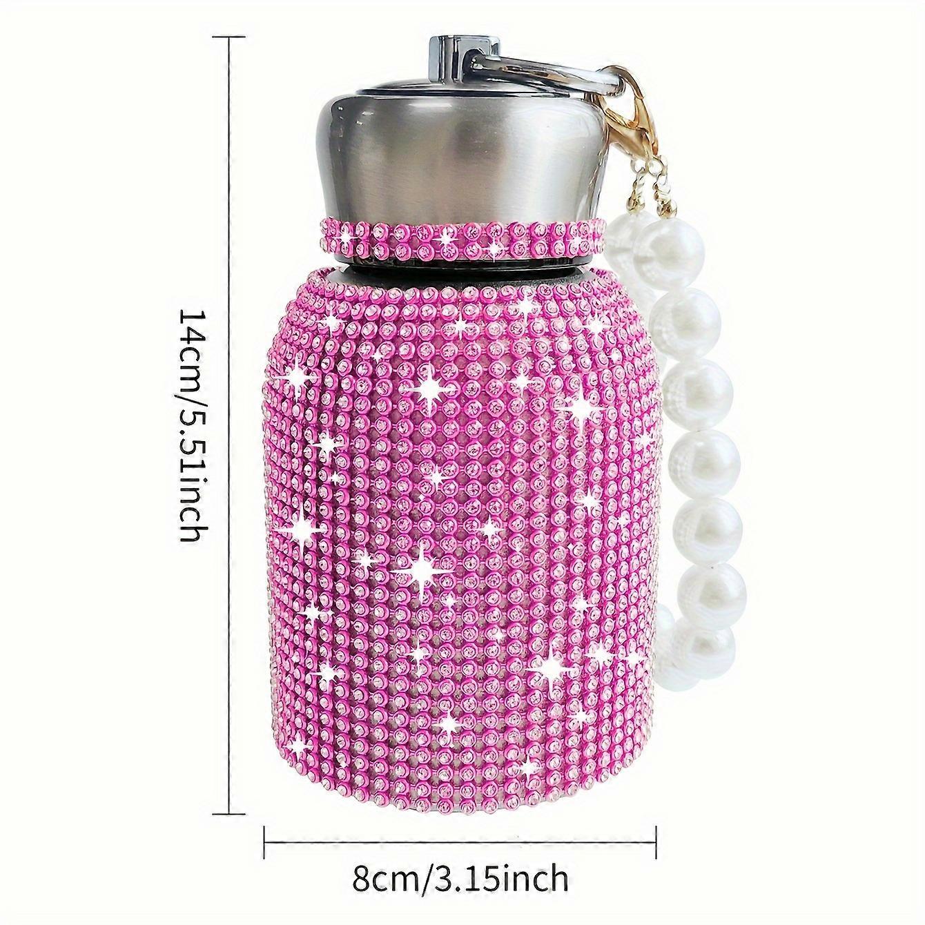 Mini Studded Vacuum Flask With Chain, 9oz/280ml Insulated Water Bottles, Shiny Glitter Travel Thermal Cups, For Hot And Cold Beverages, Summer Winter 