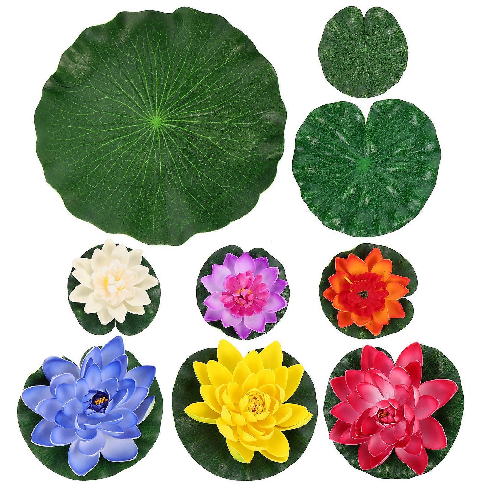9pcs Simulated Floating Lotus Artificial Flower Lifelike Landscape Water Lily