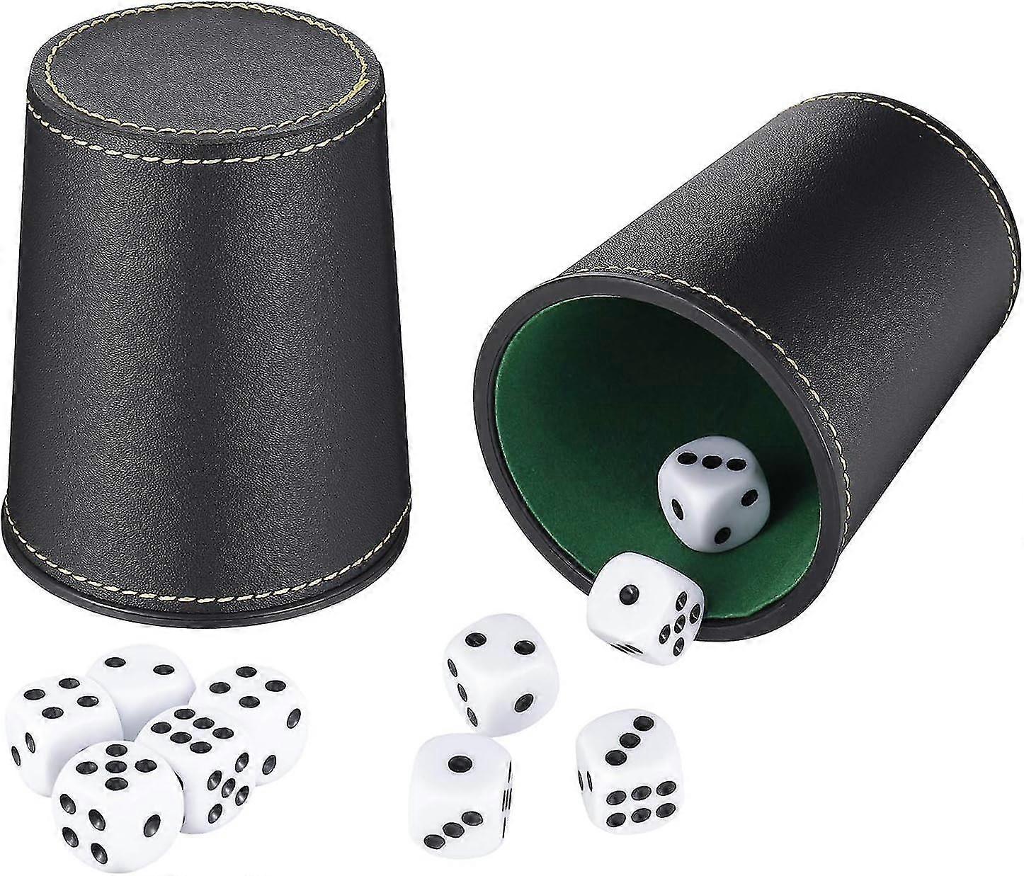 2 Pack Leather Dice Cup Set - Shaker With 10 Dot Dices For Games