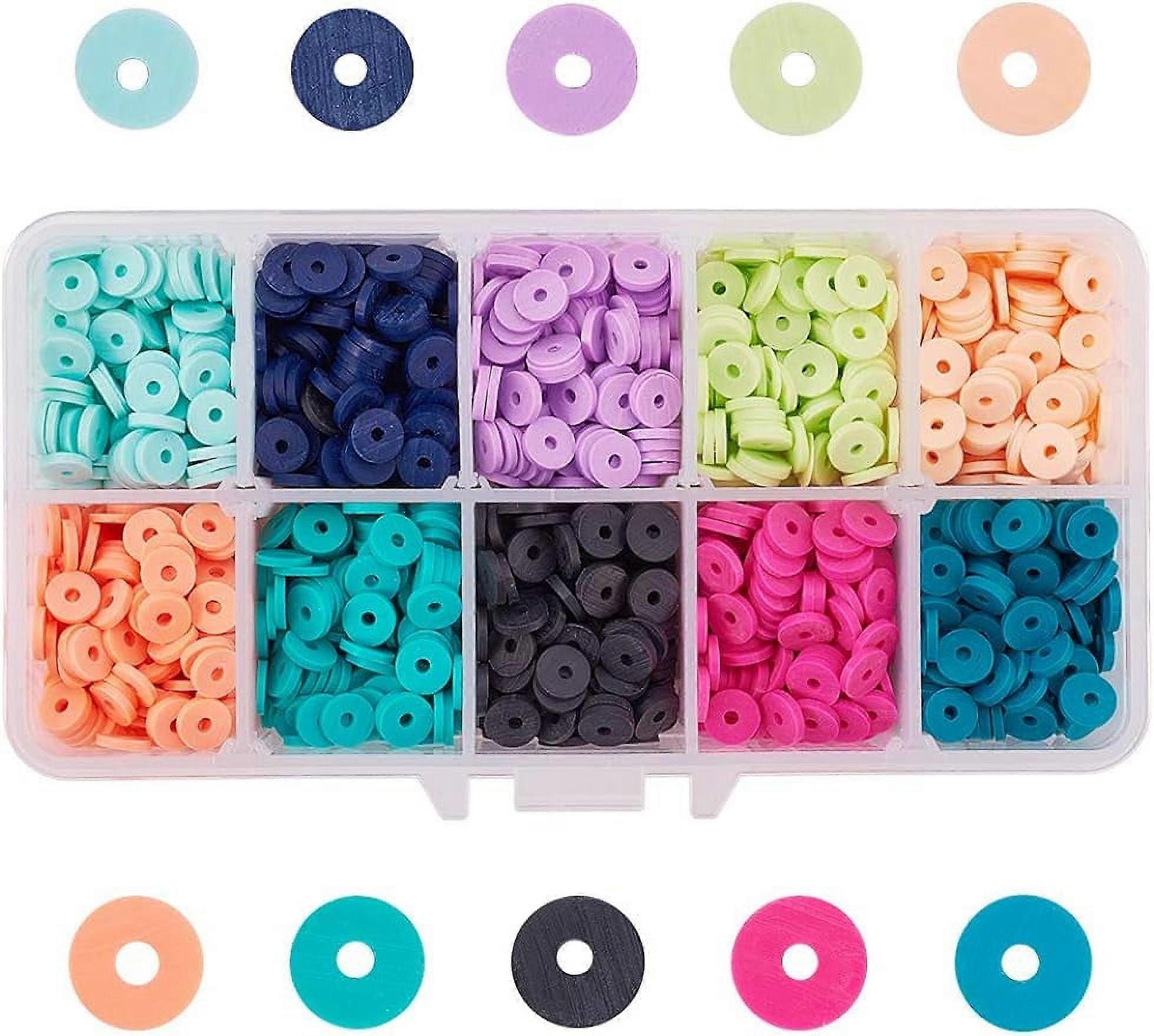 Heishi Clay Beads 2200Pcs 10 Colors 6mm Vinyl Disc Beads Flat Round Handmade Polymer Clay Beads for Hawaiian Earring Choker Anklet Bracelet Necklace J