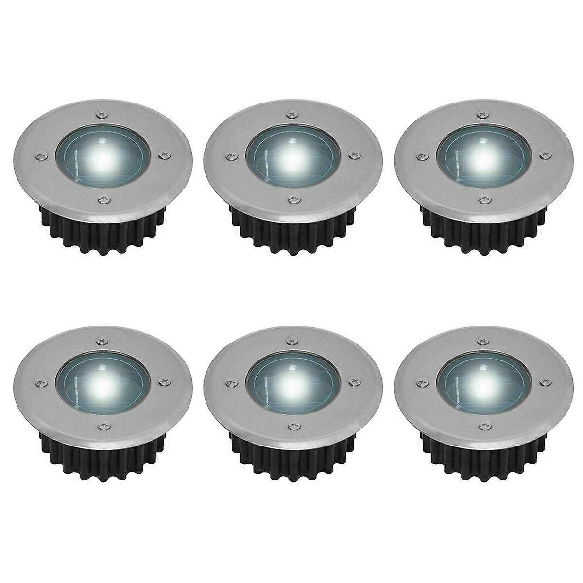 地面にフラッシュ6ソーラーLEDスポットライトのセット - 円形 - 直径:85ミリメートル - 脚に抵抗力のある外側 - ステンレス鋼のファサード - 6ソーラーランプ