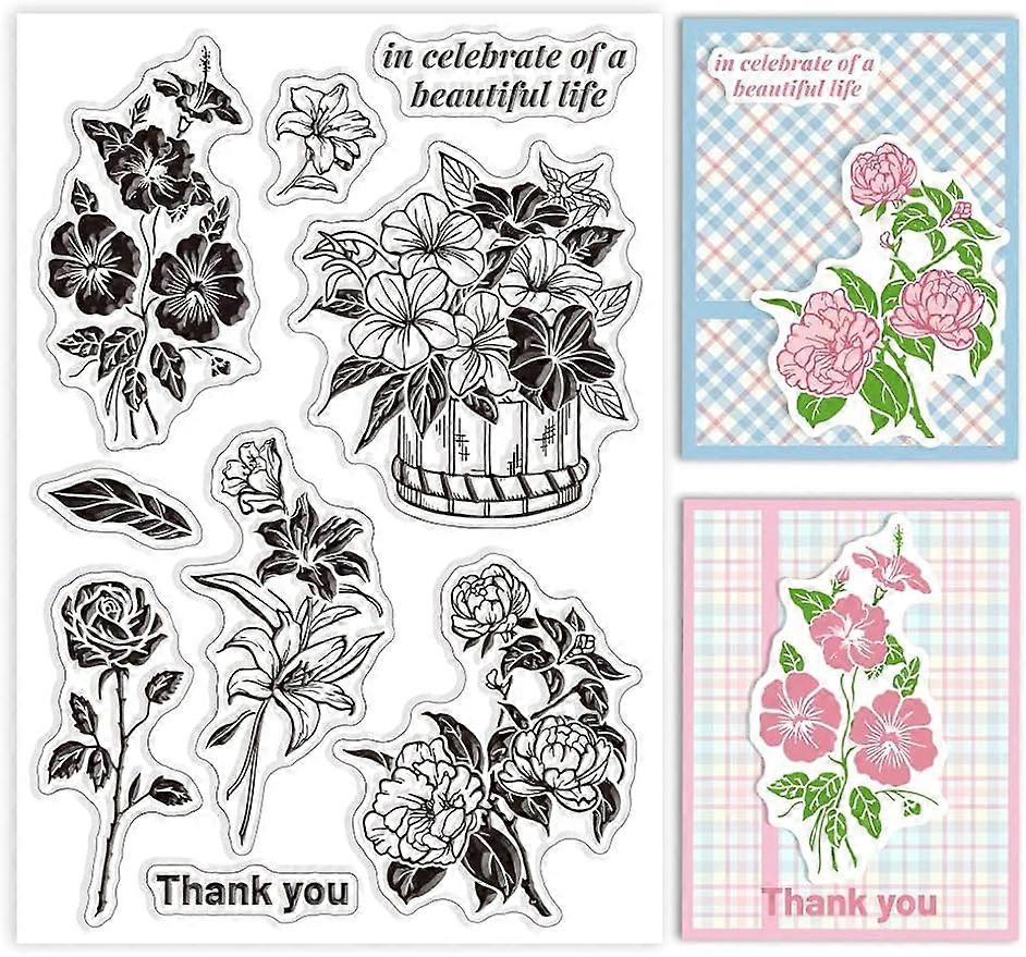 1Sheet Flowers Bouquet Silicone Clear Stamps