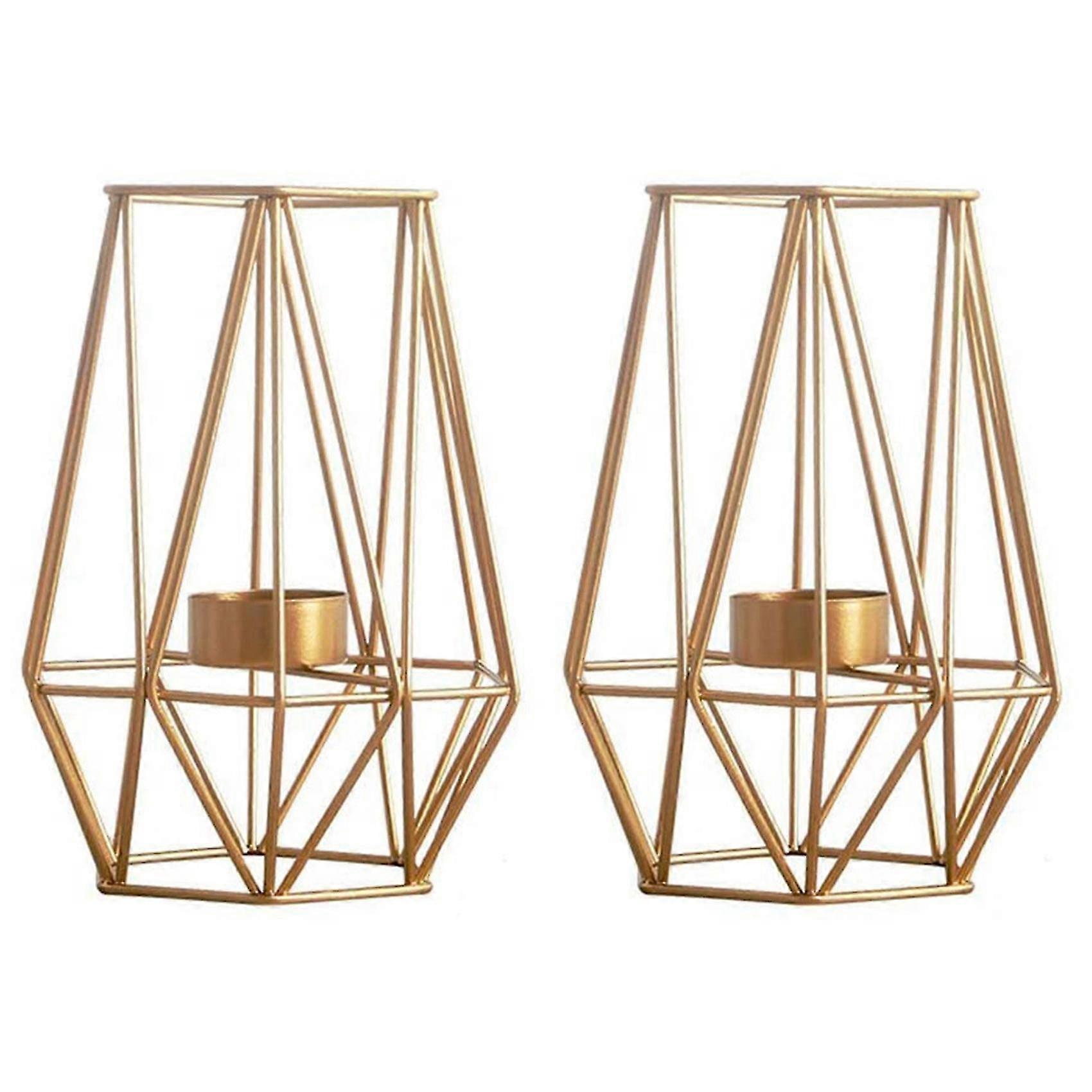 2 Pcs Metal Hexagon Shaped Geometric Design Tea Light Votive Holders