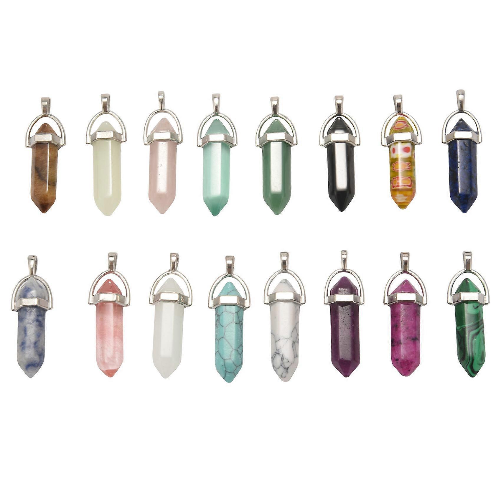 16 Pieces Gemstone Pendant Hexagonal Chakra Crystal Pointed Quartz Pendants