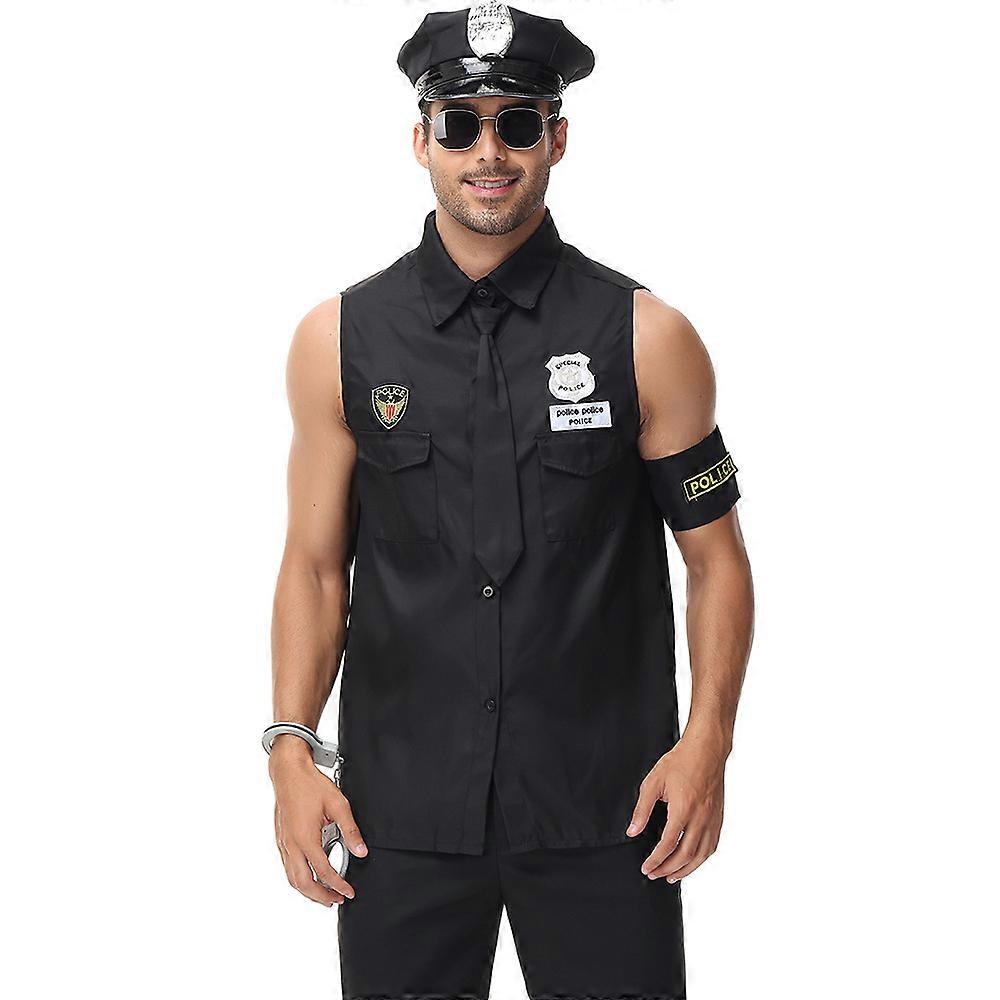 男性用警察官制服シャツトップスハロウィンコスプレカーニバルパーティーコスチューム