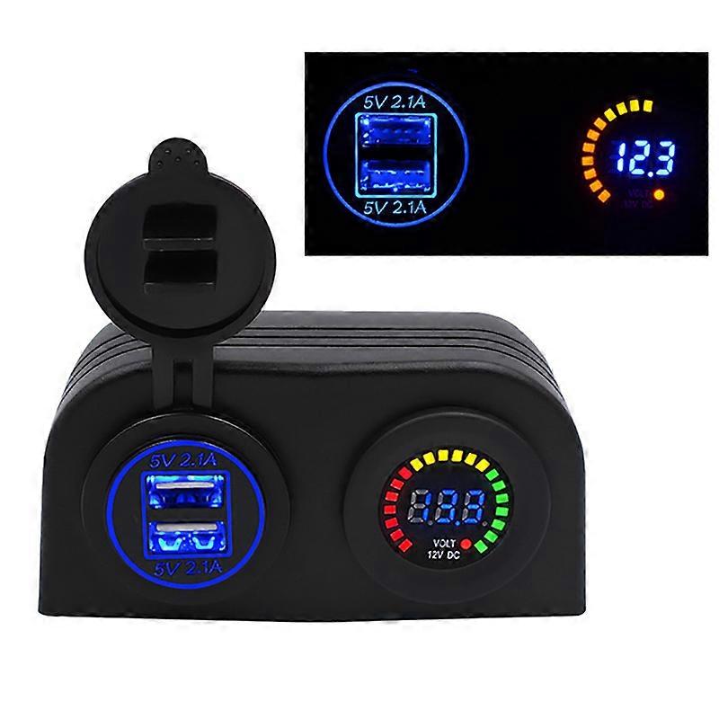 4.2A Dual USB Car Charger Colorful Voltmeter Display With 2 Holes Waterproof Tent Base Adapter For Car Motorcycle Marine Boat
