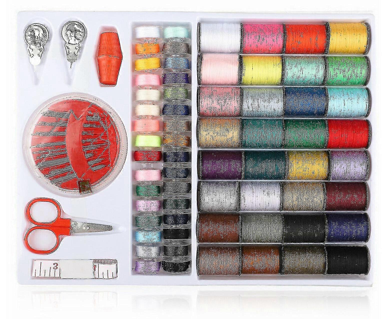 64 Rolls Sewing Machine Line Thread Spool Set Bobbin Cotton Reel Needle Tape Kit - Ksize