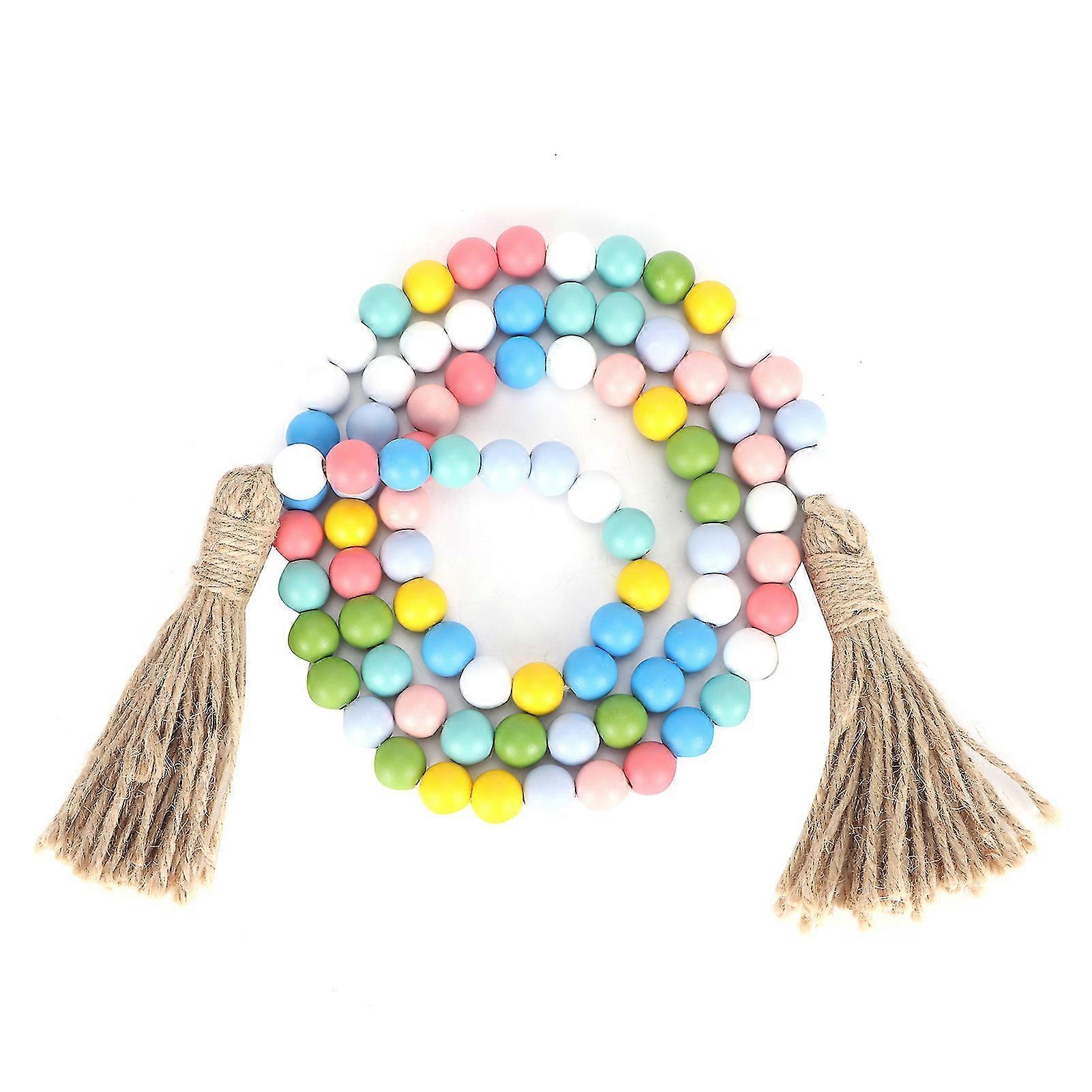 Wood Bead String With Tassels Rustic Easter Beads Garland Home Wall Decoration Craft