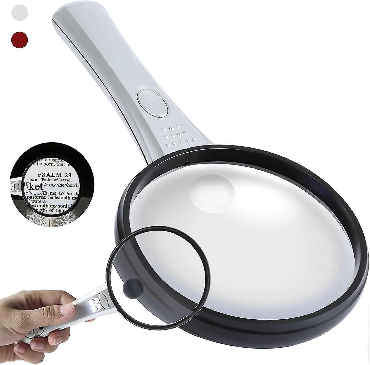 Magnifying Glass With Light, 2 Led Illuminated Magnifier With 2x & 10x Lightweight Handheld Magnifying Glasses For Seniors Reading Inspection Adults H
