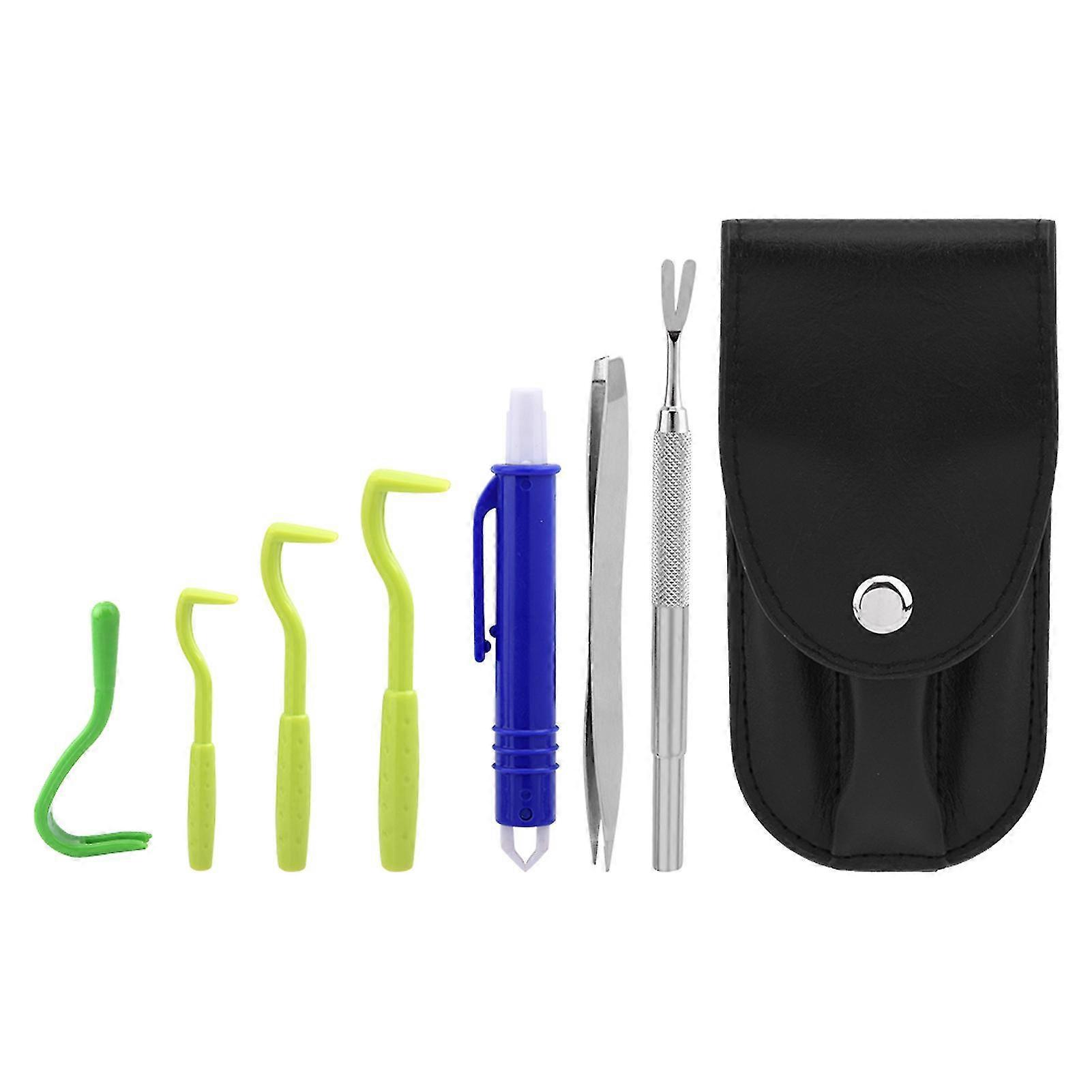 7 In 1 Tick Tweezers Set Portable For Dog Stainless Steel Fork With Case Safe