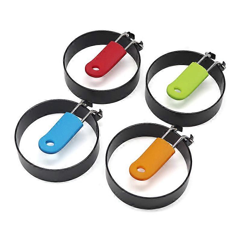 4pcs Egg Ring Egg Frying Mold Omelette Crumpet Ring Round Stainless Steel with Silicone Handle