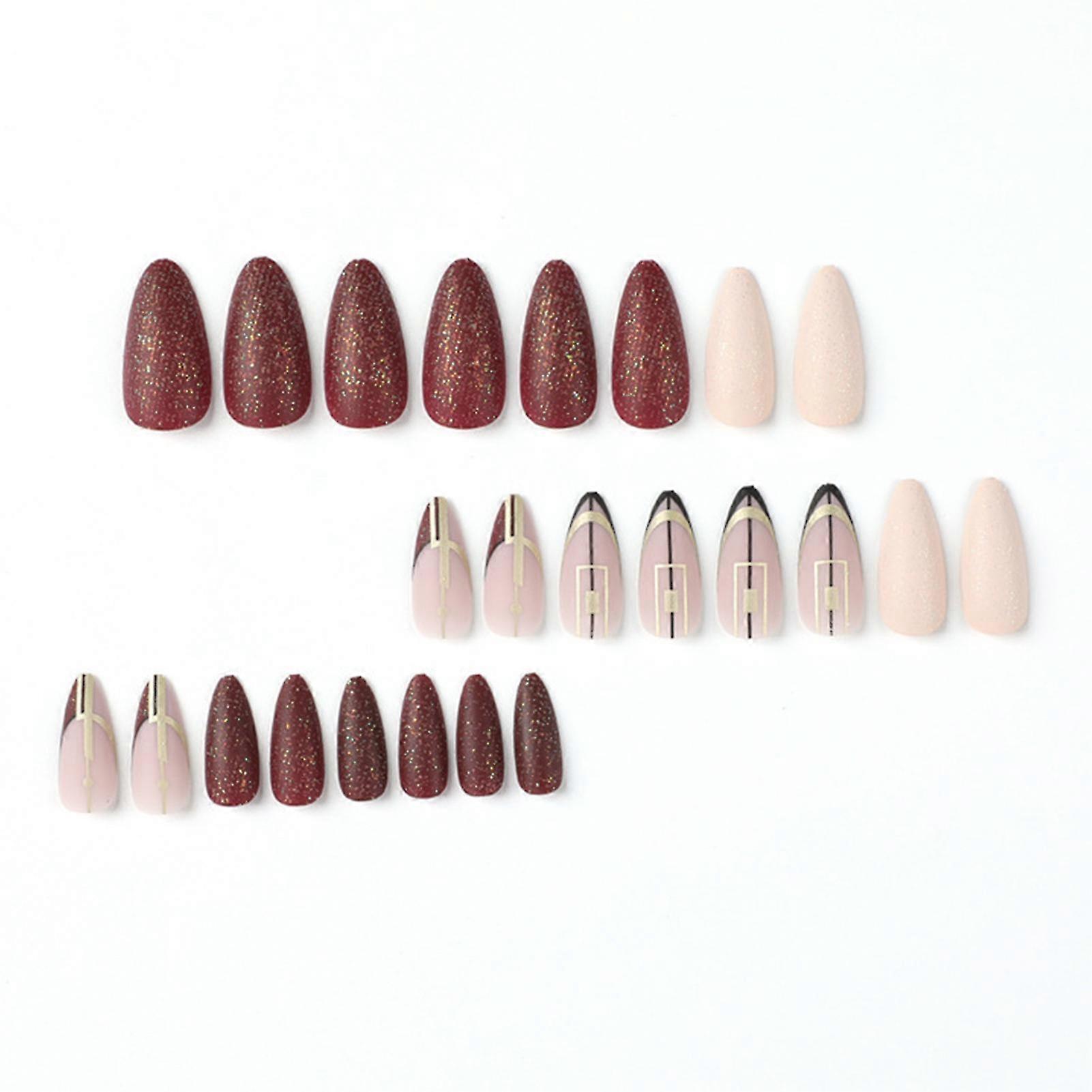 Medium Length False Nails Shiny Sequin Pointed End False Nail Set