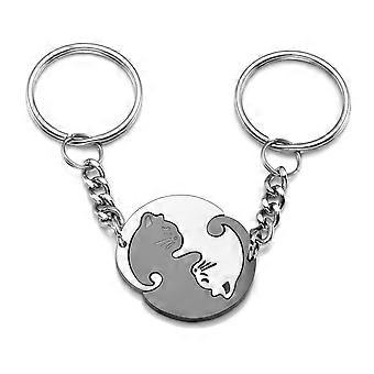 Couples Keyrings Yin Yang Cat Keychain Stainless Steel Puzzle Cats