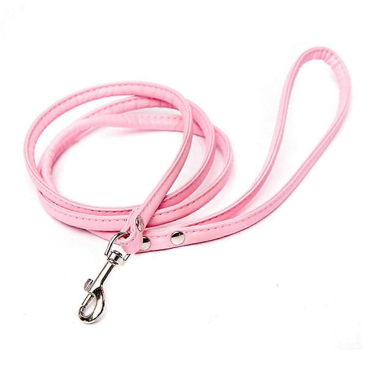 Pink leather leash compatible with small pet 1cmX120cm