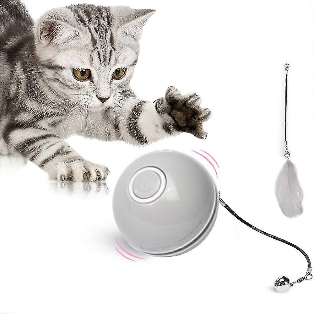 Interaktywne zabawki dla kotów dla kotów domowych, automatyczne zabawki dla kotków na kółkach, wbudowane wirujące kolorowe światło LED, piłka do ładowania USB z piórem / B