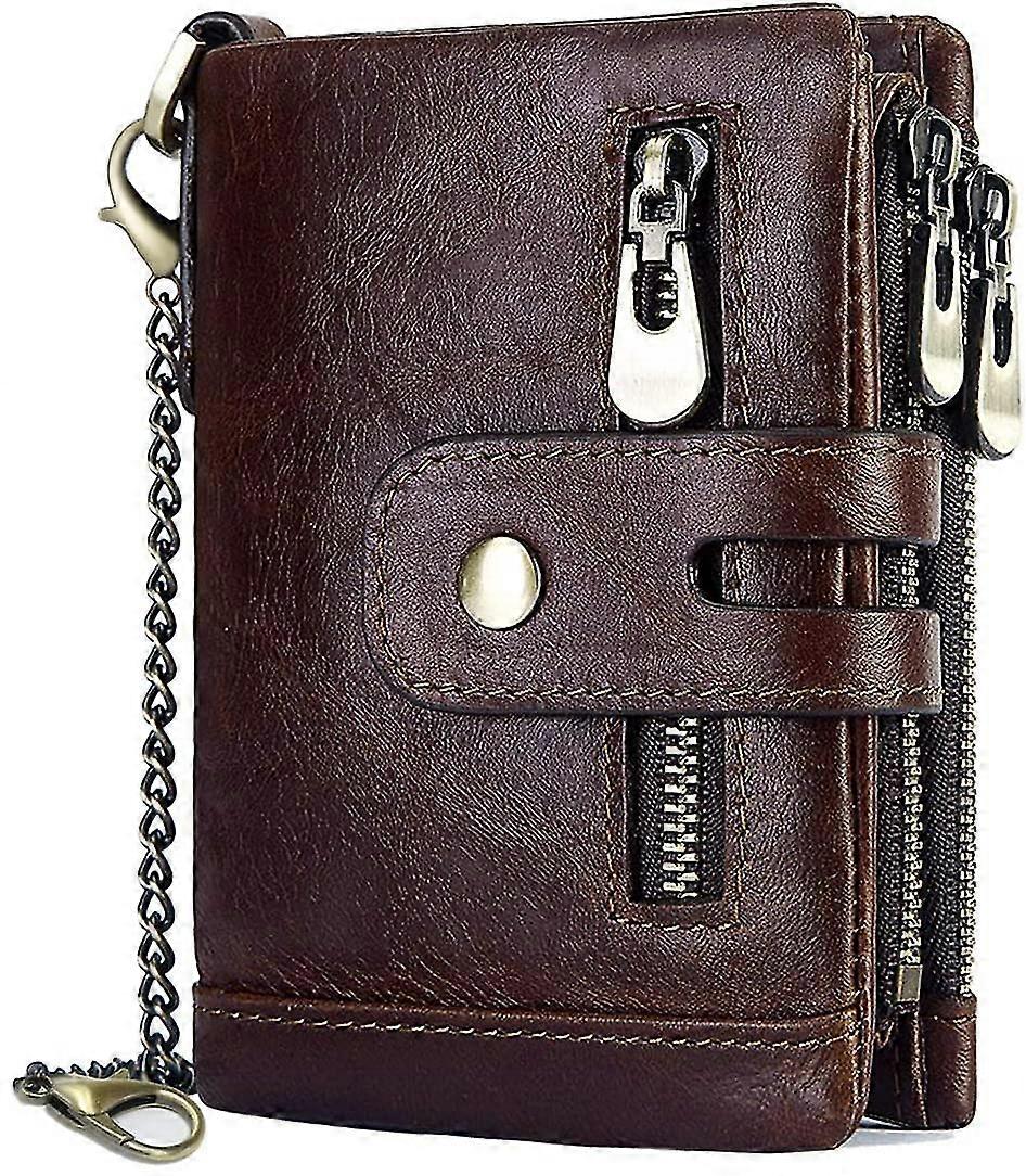 رجل محفظة Rfid منع الرجال محفظة جلد طبيعي وسحاب عملة جيب محفظة ثنائية الطي