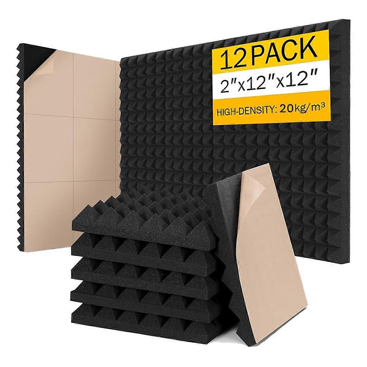 12 Pack Sound Proof Foam Panels for Wall 2x12x12inch High Density Soundproof Wall Panels Self-Adhes