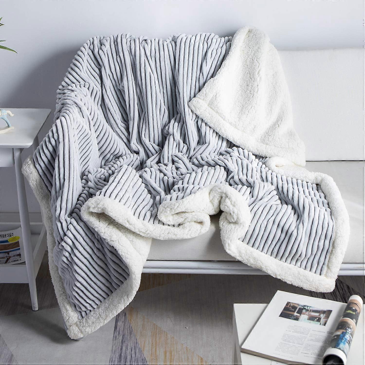 Sherpa Blanket Wool Cuddle Blanket - 51x63,Gray and White - Soft, plush, fuzzy, fuzzy, plush, warm, cozy, thick - Great for couches, beds, sofas, chai