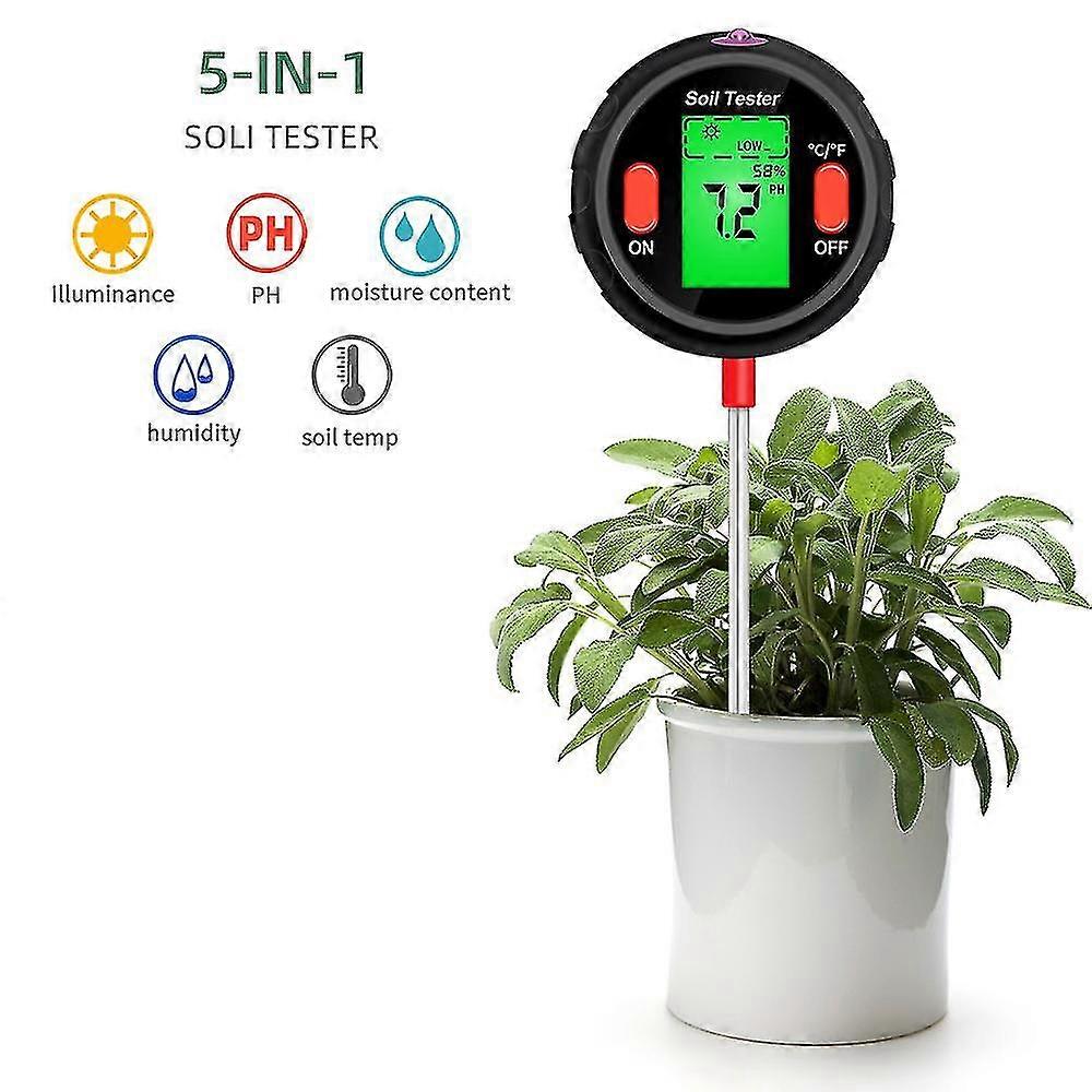 Soil Tester Digital 5-in-1 Soil Ph Meter Moisture Meter Ph Levels Temperature Sunlight Intensity Humidity Plant Soil Meter