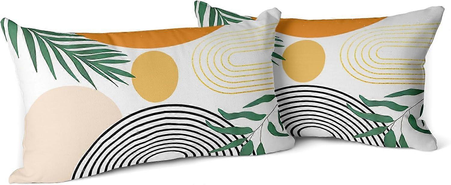 Boho Yastık Kılıfları 12x20 Set of 2, Bohemian Mid Century Tarzı Çiftlik Dekorasyonları Atma Yastık Kılıfları Soyut Bej Sanat Dış Mekan Dekoratif Yastık