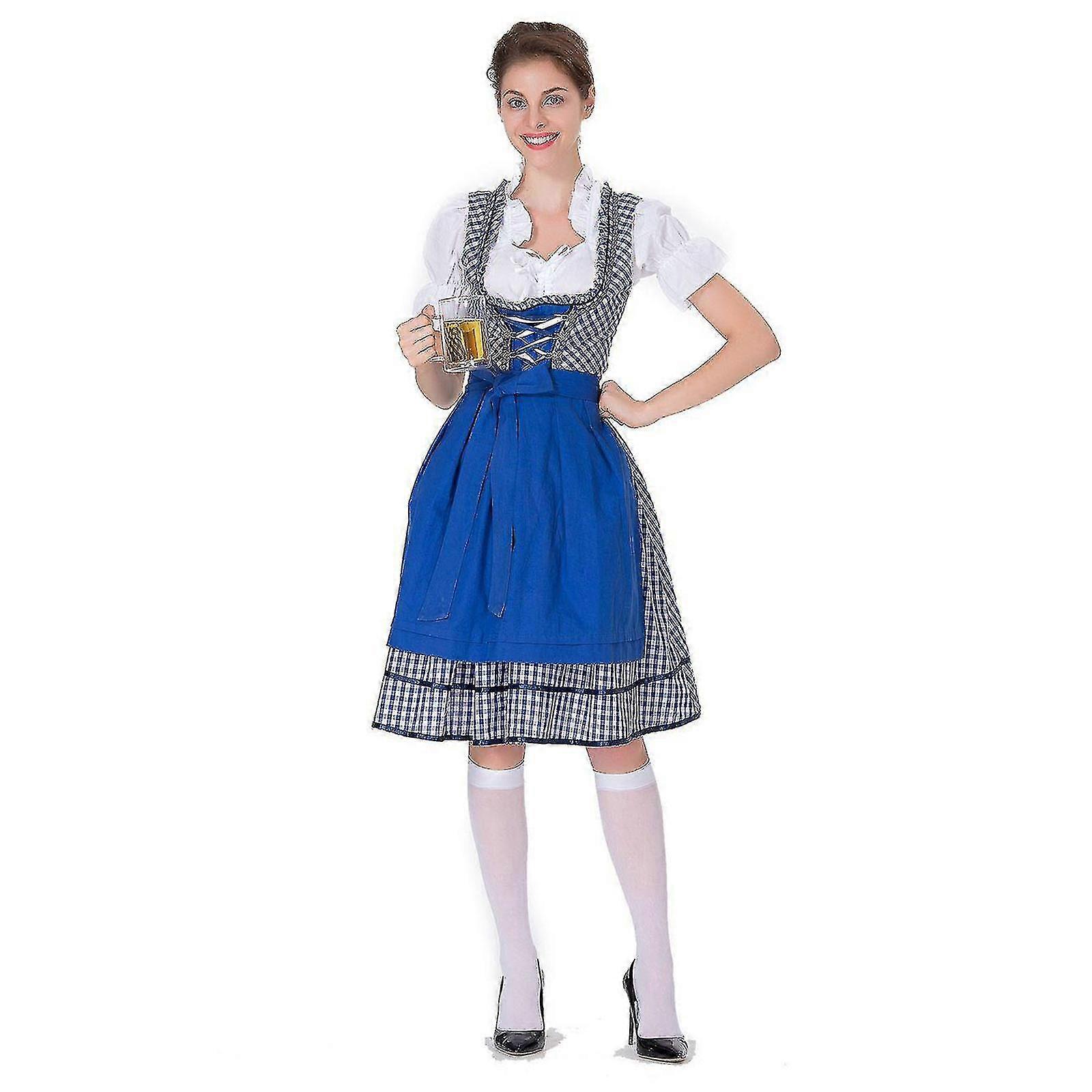 Damska sukienka Dirndl Midi Sukienka Dirndl 3-częściowy zestaw sukienek kostiumowych, w tym koronkowy fartuch Dirndl Kostium Moda na festiwal piwa