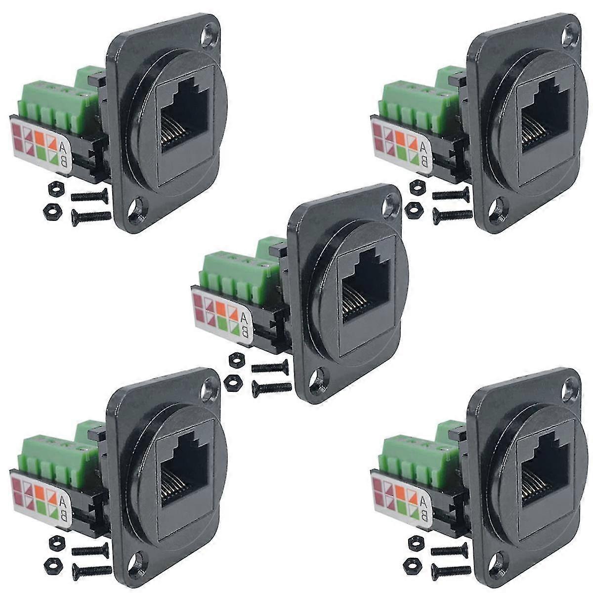 5PCS RJ45 Female Panel Mount Screw Terminal Adapter, D-Type RJ45 8P8C Female to 8pin Terminal+(adq
