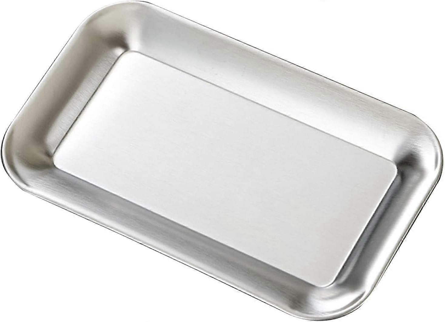 2PCS Appetizer Tray, Stainless Steel Food Serving Tray Rectangular Mirrored Silver Tray Decorative Serving Platters for Party Fruit Cake(L)