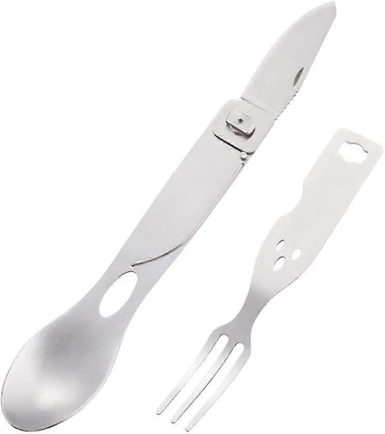 Set di cucchiai per coltelli a forchetta in acciaio inossidabile Facile da trasportare 3 in 1 forchetta per cucchiai Utensile per la cena