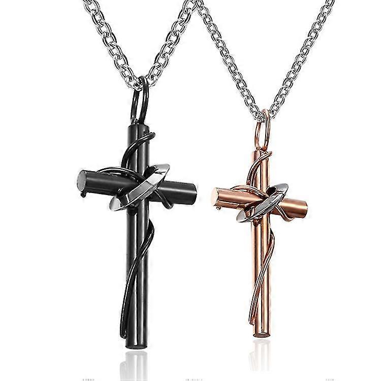Collier avec pendentif croix en acier inoxydable, 2 pièces, noir et or
