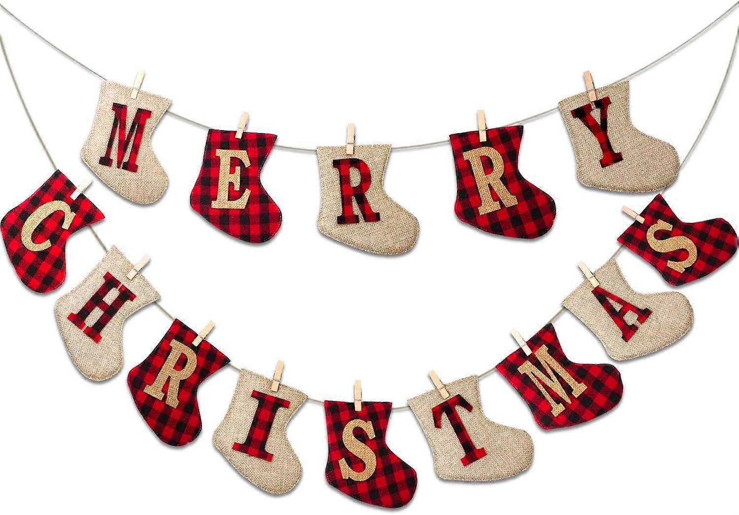 Christmas Decoration Burlap Banner-Sock Shaped, Rustic Decor