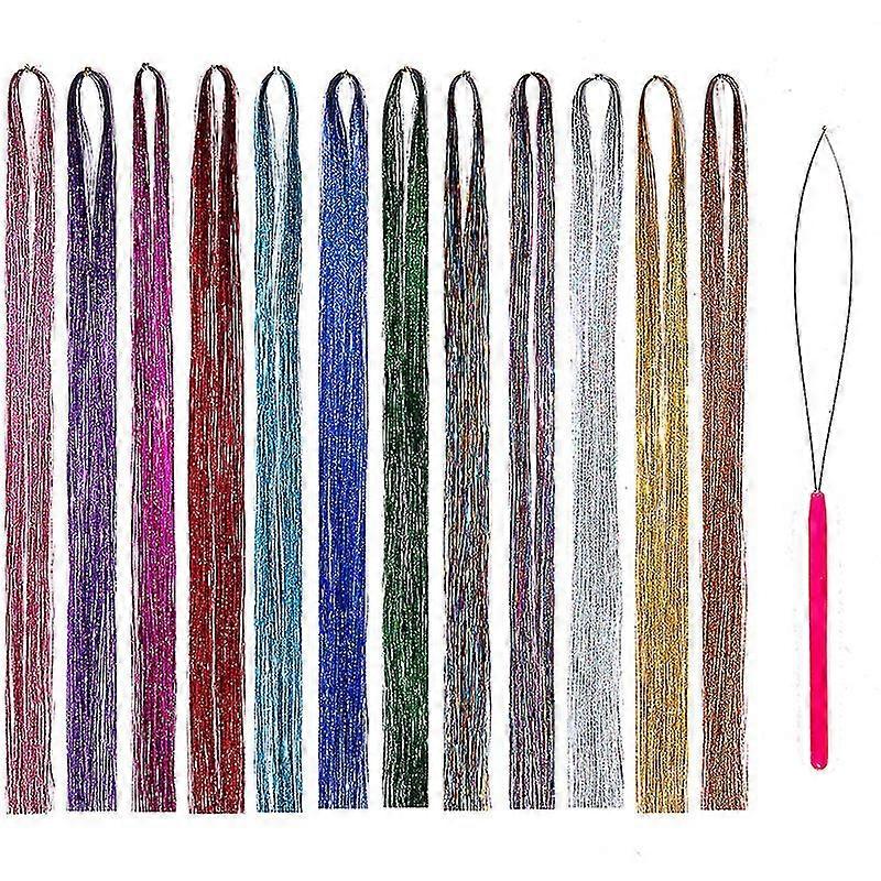 Kit de Tinsel de Cabelo de 47 polegadas com Ferramenta - 12 Cores Extensões de Cabelo de Fada