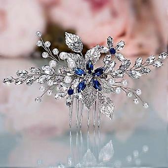 Peine de cabello de boda azul de pedrería accesorios de cabello de novia para novia y damas de honor Pieza de cabello de boda Plata