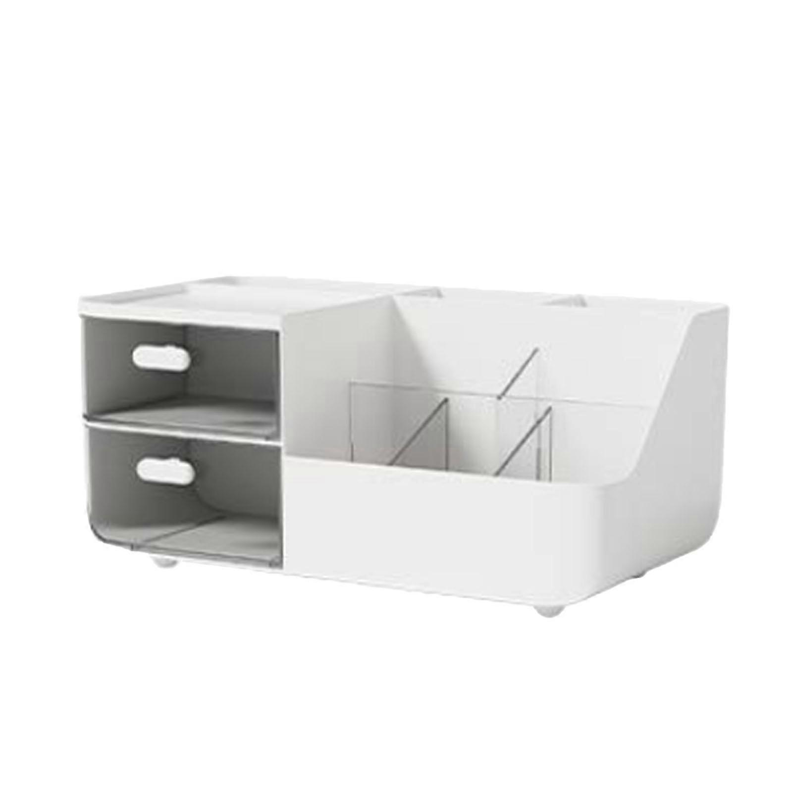 Makeup Organizer Multifunctional Skincare Cosmetic Storage with 2 Drawers for Vanity Desktop White