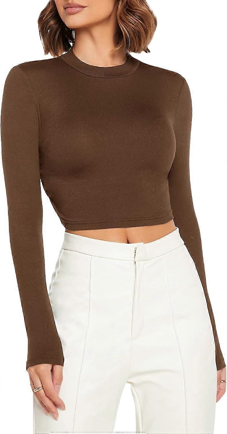 Women's Basic Long Sleeve Round Neck Crop Top T Shirts