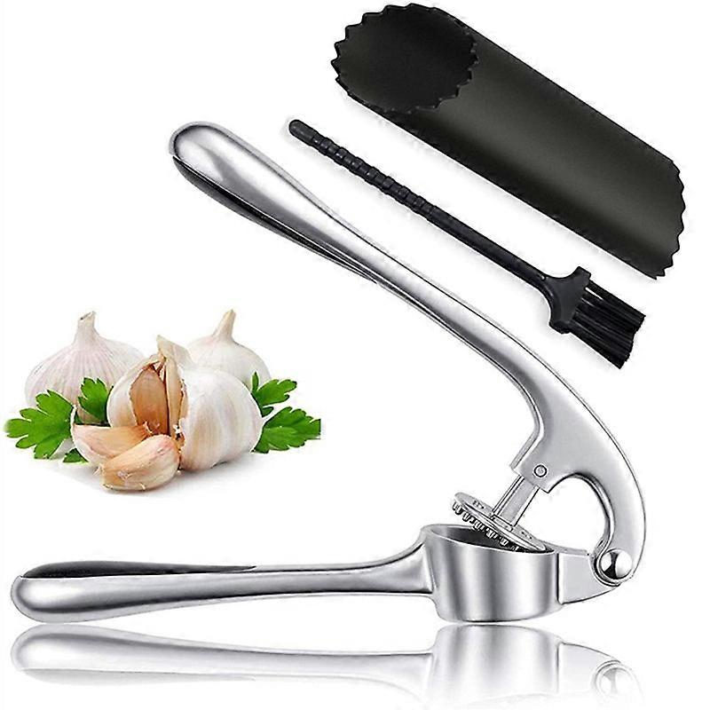 Premium Garlic Press, Includes Silicone Garlic Peeler & Cleaning Brush