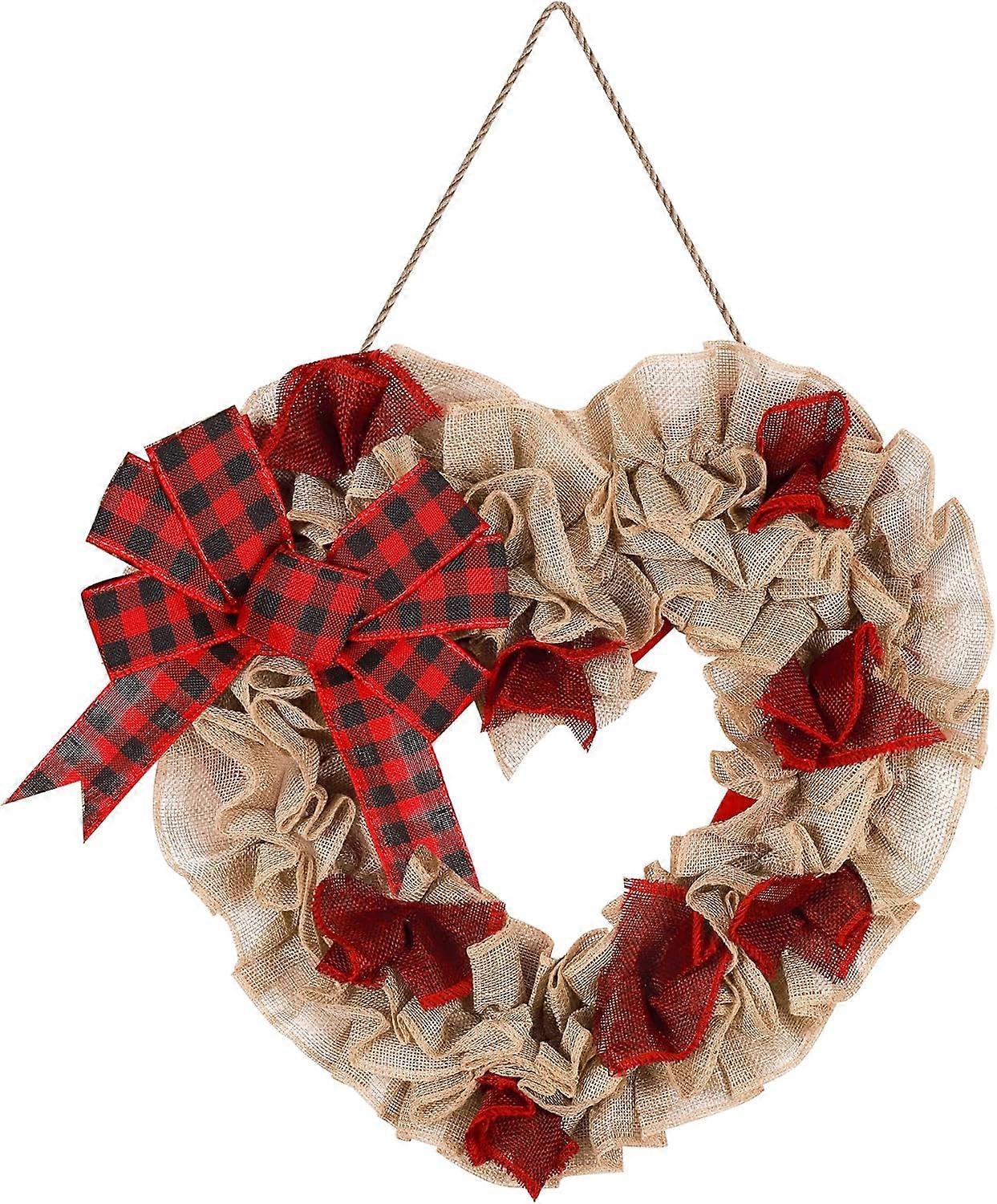 正面玄関のバレンタインデーの花輪、弓とバレンタインドアの花輪、農家のバレンタインデーの装飾バレンタインドアの装飾