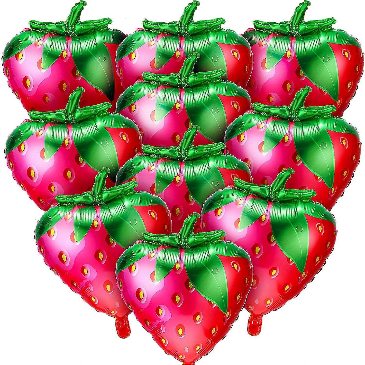 10Pcs Strawberry Balloons Strawberry Foil Mylar Balloons for Girls Strawberry Birthday Party Decora