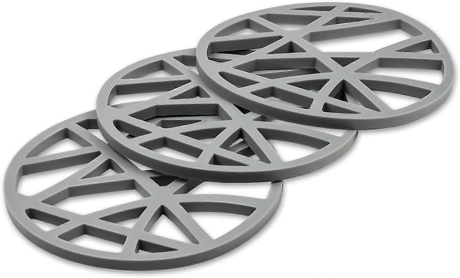 Set of 3 Round Silicone Coasters - Soft and Non-Slip - 15.8 x 15.8 x 0.7cm - Gray
