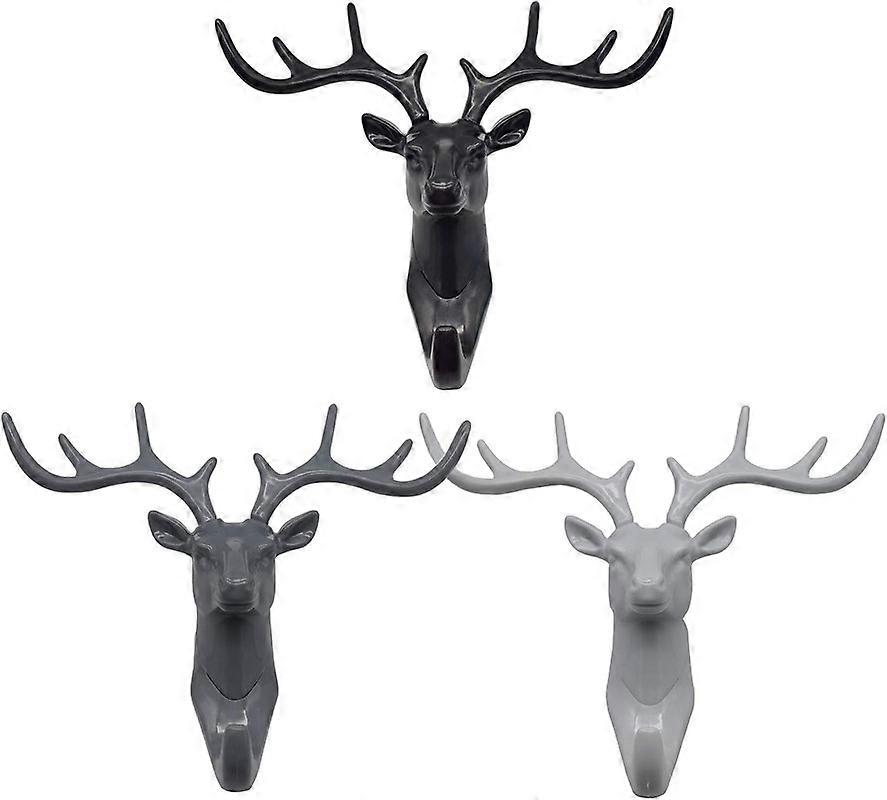 3PCS Deer Head Wall Hook Antler Hanger Key Coat Hat Hooks