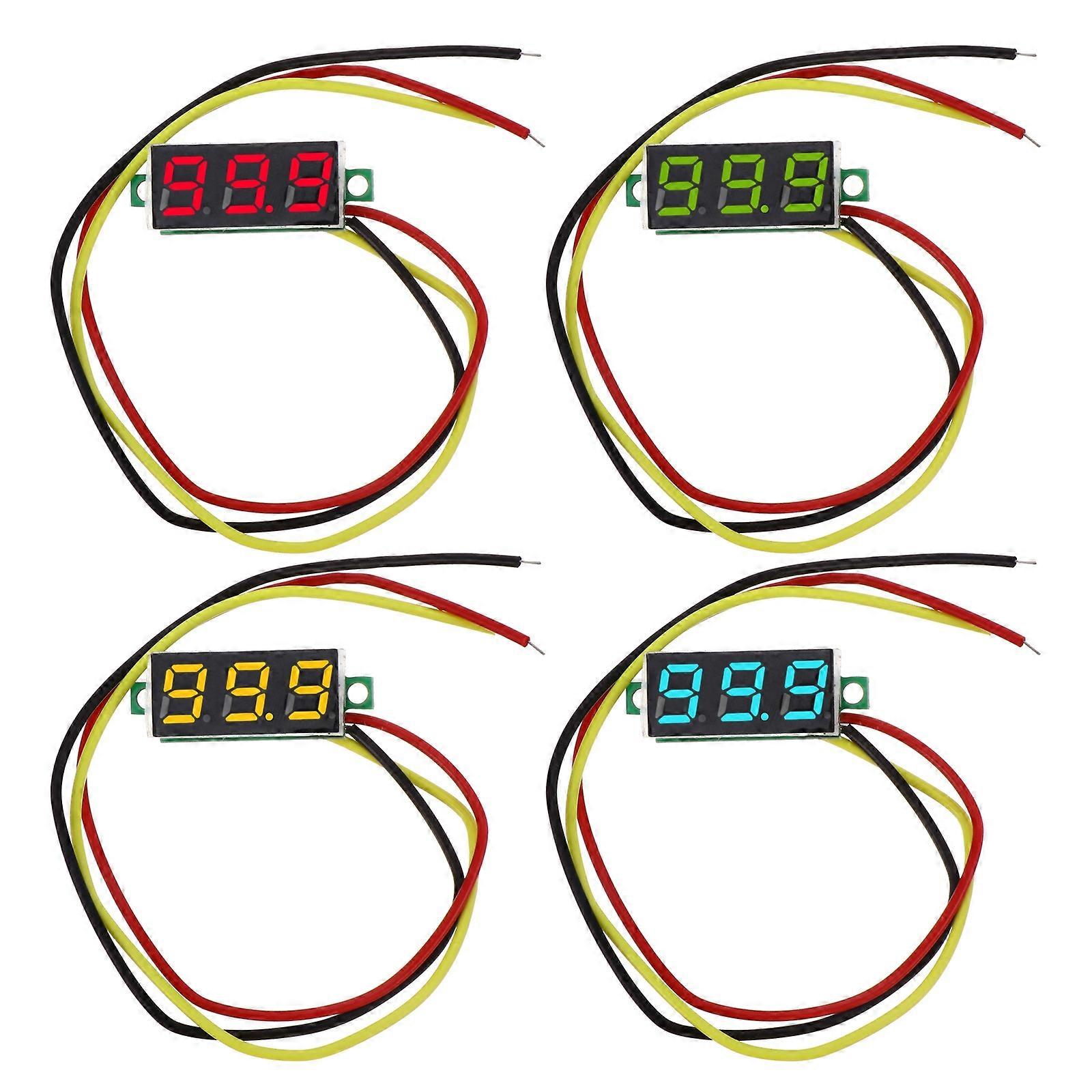 4pcs Three-Wire DC 0-100V Voltmeter Useful Digital Voltmeter for Car Battery