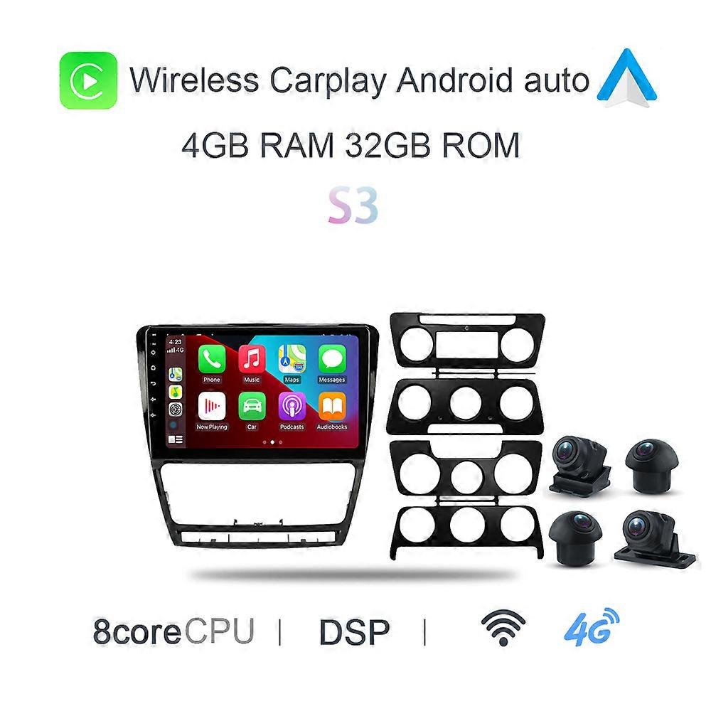 720P IPS 9" 360 Panoramic Carplay 6G+128G Android 12.0 Car DVD Player GPS map WIFI Stereo Radio For Skoda Octavia A5 2008-2013