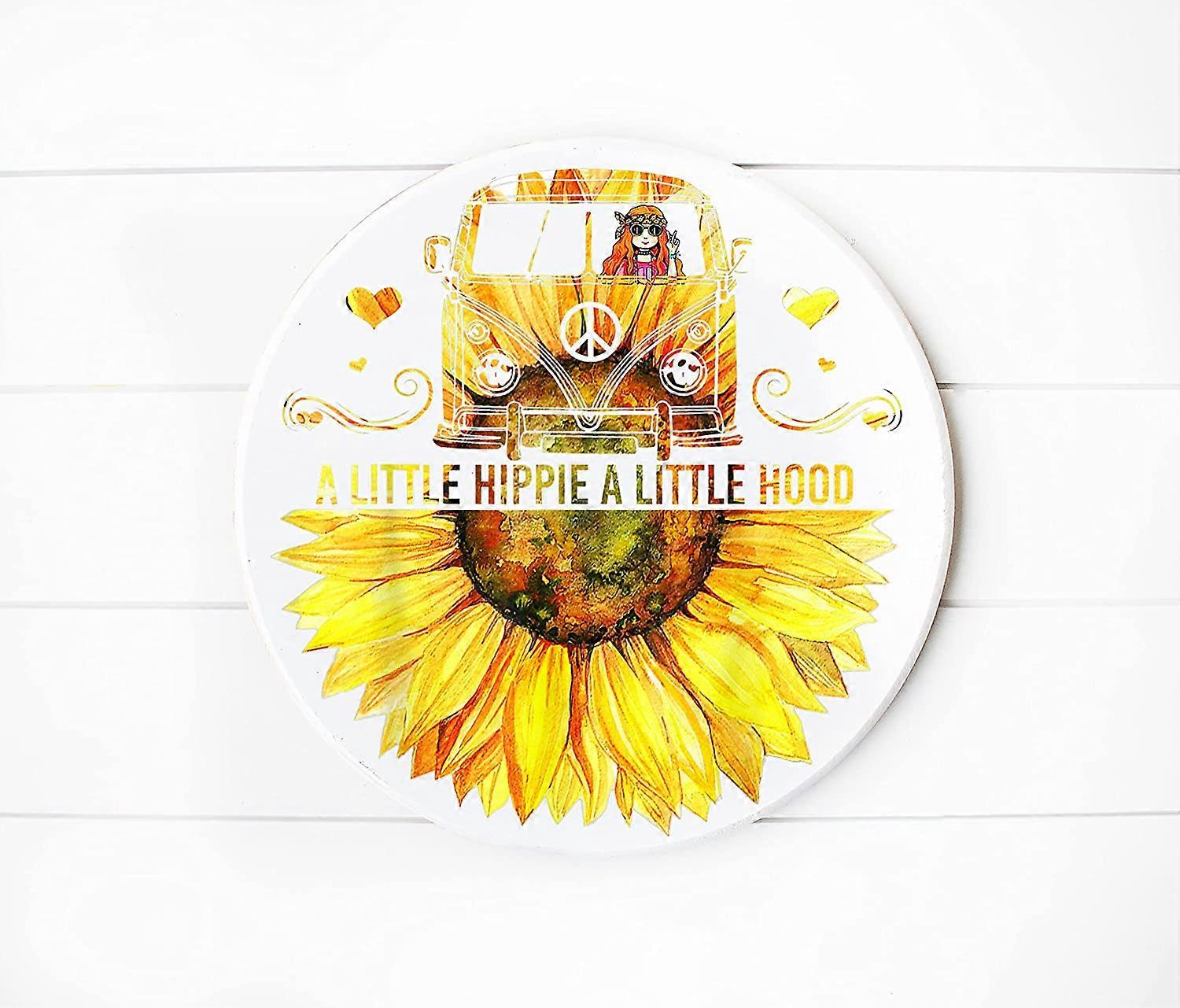 A Little Hippie a Little Hood Printed Handmade Round Wood Sign (8 in with jute cord)