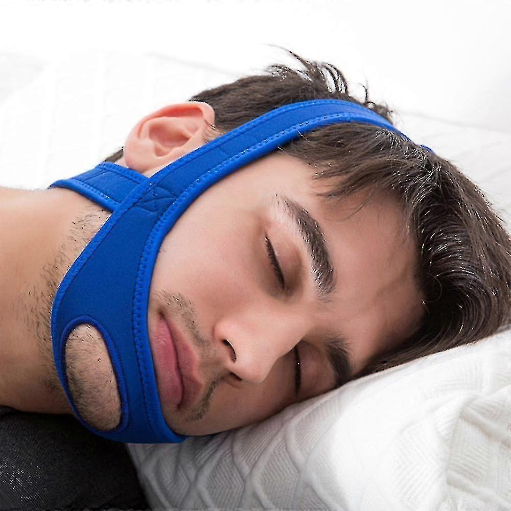 Justerbar Anti Snore Stopp snorking hake stropp belte for sove-blå
