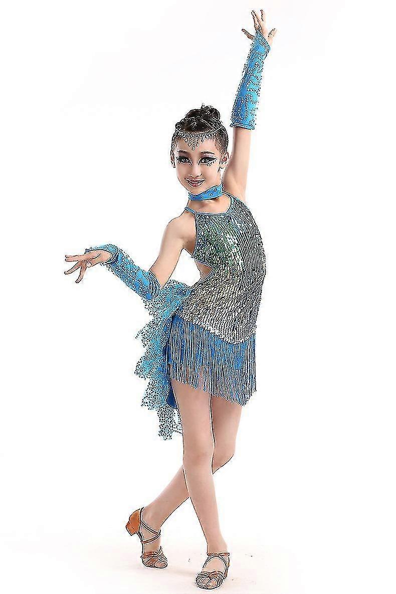 Robe De Danse Latine Pour Fille - Justaucorps à Manches Courtes Avec Jupe à Volants, Pour Scène Et Pratique
