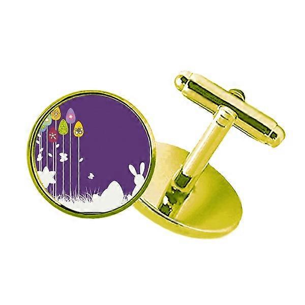 イースターフェスティバルパープルバタフライスタッズビジネスメタルカフリンクスゴールデン