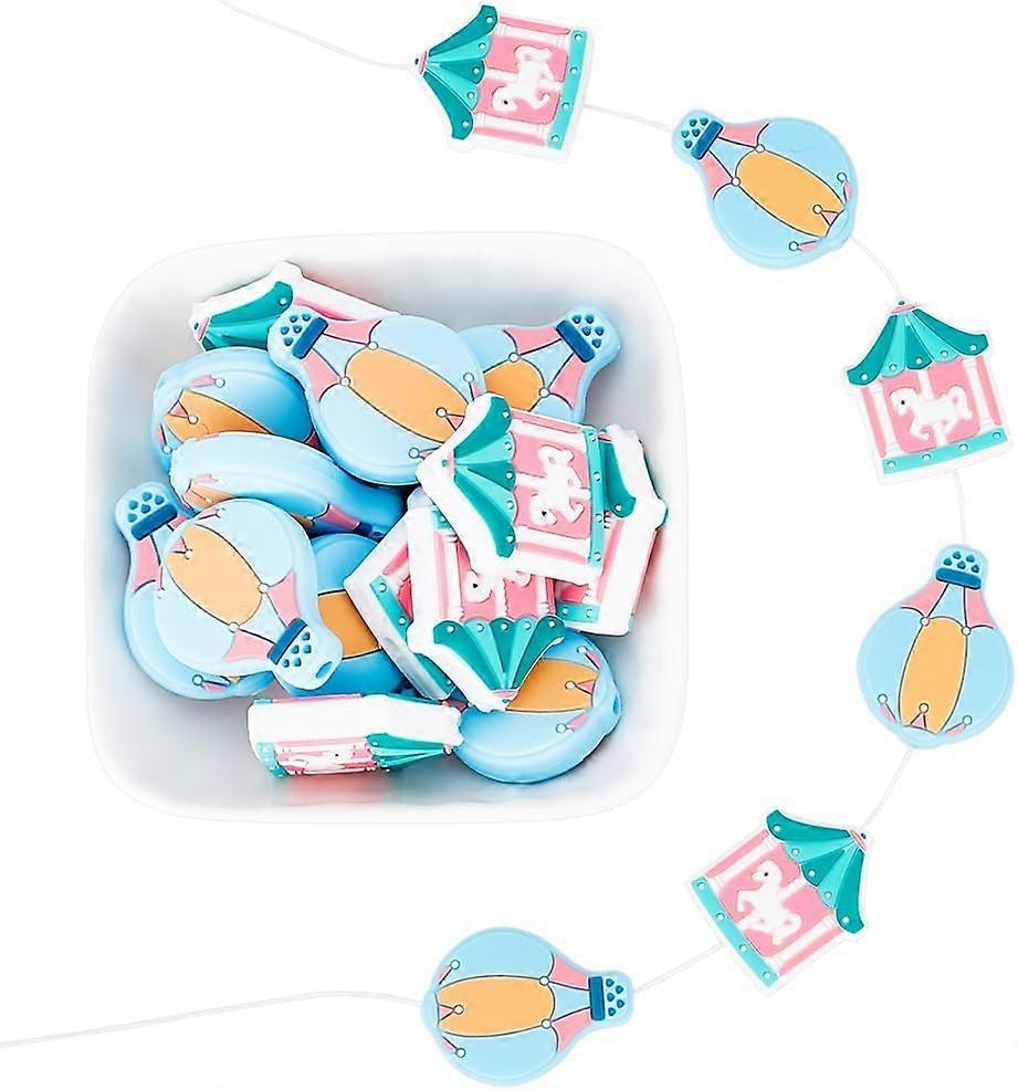 16 Pcs 2 Styles Silicone Focal Beads Playground Theme Merry-Go-Round Shaped Silicone Charms Beads Bulk DIY