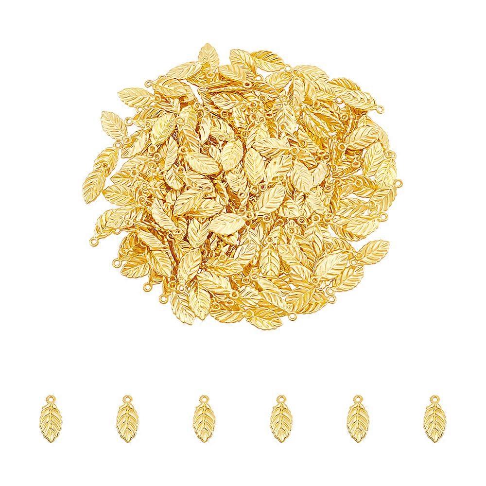 200Pcs Alloy Pendants Leaf Golden 15x7mm 200pcs