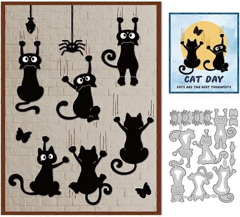 Cat Scratch Cutting Dies Cat Catching Scene Card Making Die Cuts Carbon Steel Stencils Scrapbooking Embossing Template Dies for DIY Craft Album Hallow