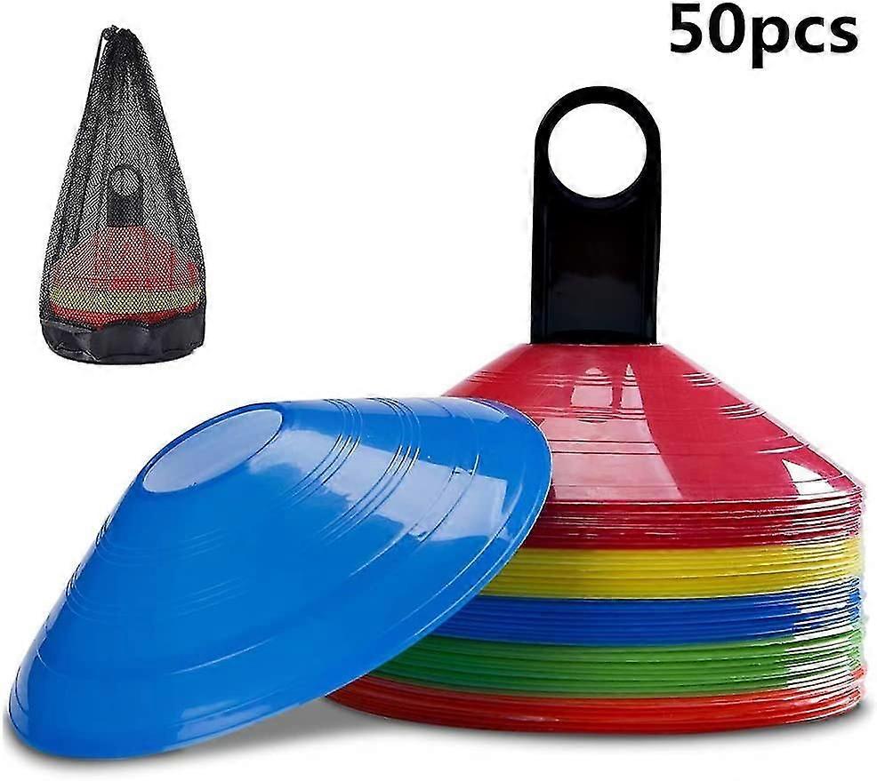 Marker Cones50 Pieces Cones For Cone Training In Football, Hoey, Handball Or Coordination Training Aidcomes With Stand, Mesh Bag, Total 5 Colors.